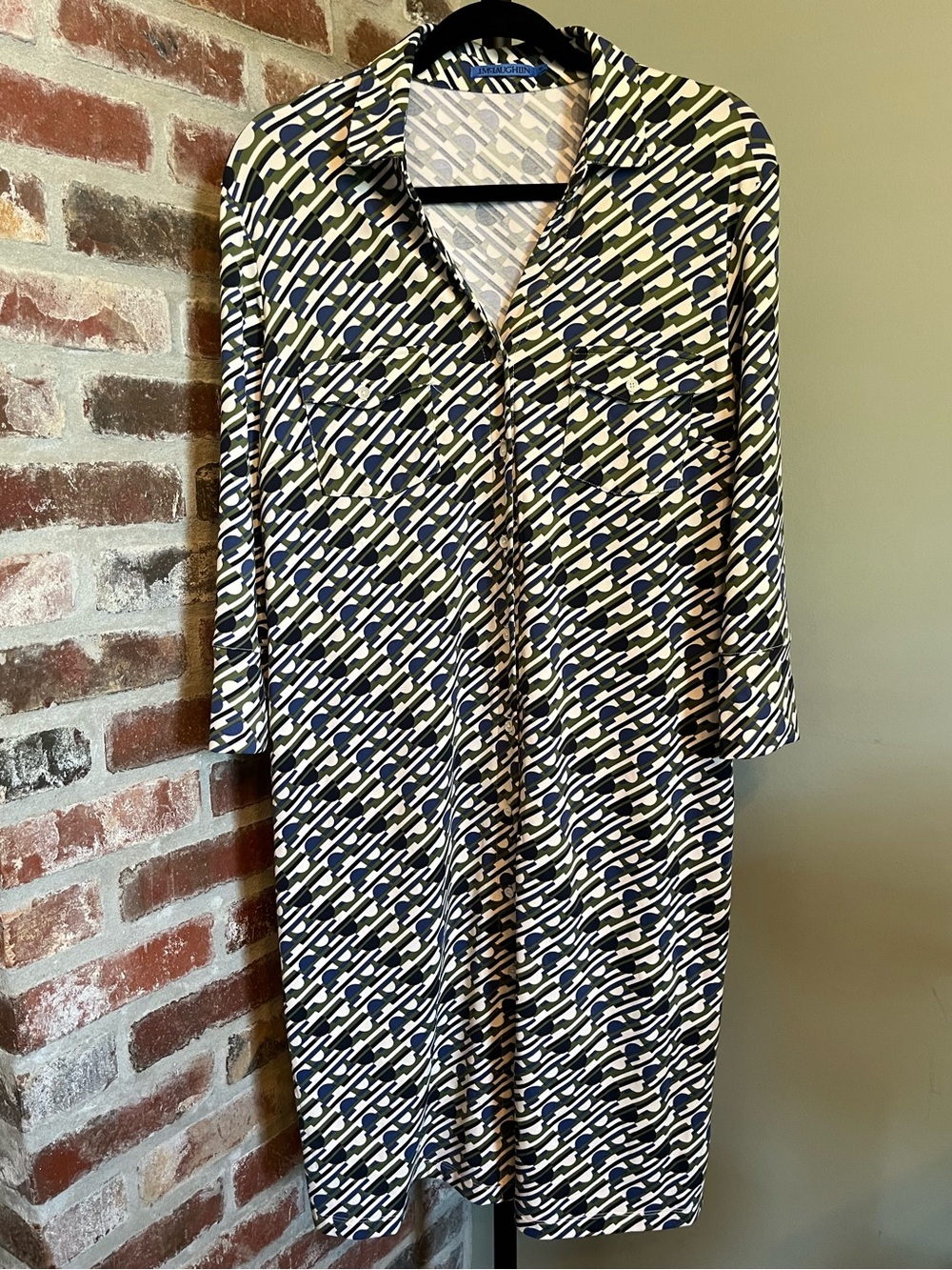 J.McLaughlin Brynn Dress olive and navy color scheme | size xl